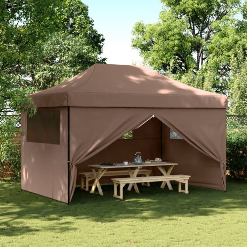 Сгъваема парти шатра pop-up с 4 странични стени кафява