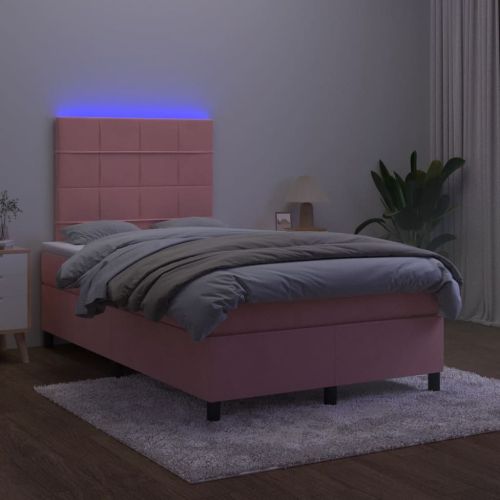 Боксспринг легло с матрак и LED, черно, 120x190 см, кадифе