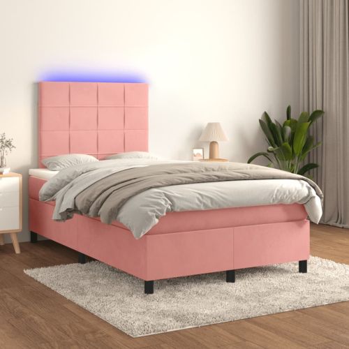 Боксспринг легло с матрак и LED, черно, 120x190 см, кадифе