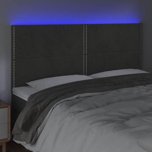 LED горна табла за легло, тъмносива, 180x5x118/128 см, кадифе