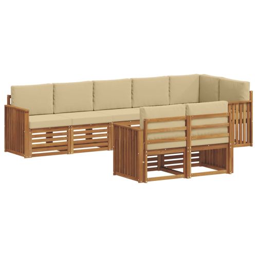 Комплект дивани за открито 8 бр. Натурален и Бежов Полиестер