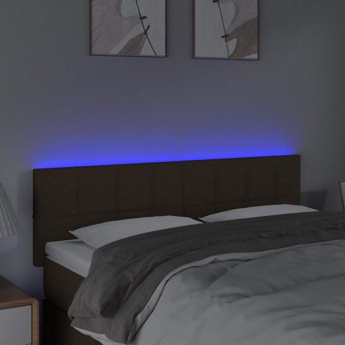 LED горна табла за легло, тъмнокафява, 144x5x78/88 см, плат
