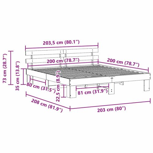 Рамка за легло с таблото Бяло 200 x 200 cm Солидно борово дърво
