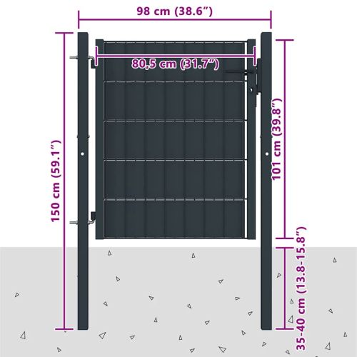 Оградна порта PVC и стомана 100x100 см, антрацит
