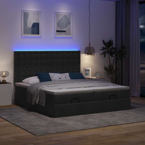 Османска легло с матрак и LED, черно, 200x200 см, плат