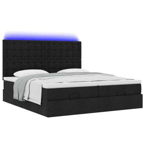 Османска легло с матрак и LED, черно, 200x200 см, плат