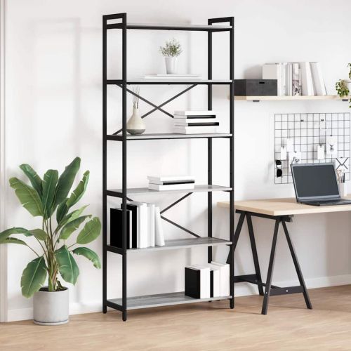 Рафт за книги 80 x 30 x 189,5 см Инженерна дървесина Сив сонома