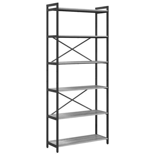 Рафт за книги 80 x 30 x 189,5 см Инженерна дървесина Сив сонома