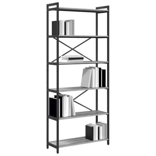 Рафт за книги 80 x 30 x 189,5 см Инженерна дървесина Сив сонома