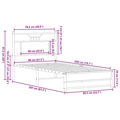 Рамка за легло без матрак опушен дъб 80x200 см инженерно дърво
