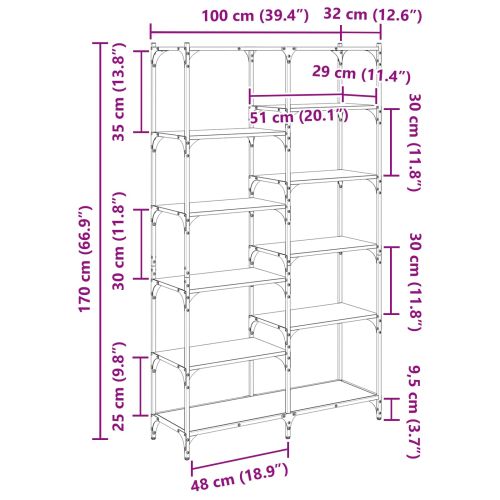 Рафт за книги 9 нива 100 x 32 x 170 см Инженерна дървесина