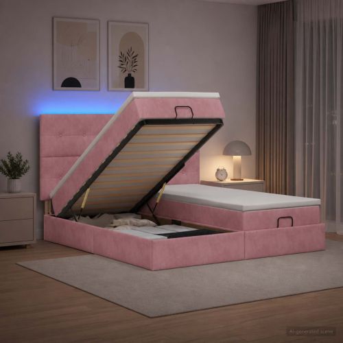 Отоман с матрак и LED с LED ленти Розово 200 x 200 cm Кадифе