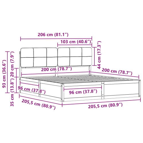 Леглова рамка с тапицирана гръбна част Светлосиво 200 x 200 cm