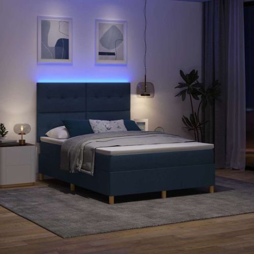 LED кутия за пружини с легло Синьо 140 x 190 cm текстил