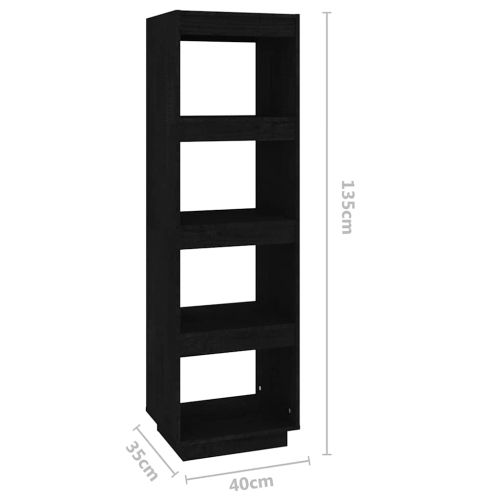 Библиотека/разделител за стая черна 40x35x135 см бор масив