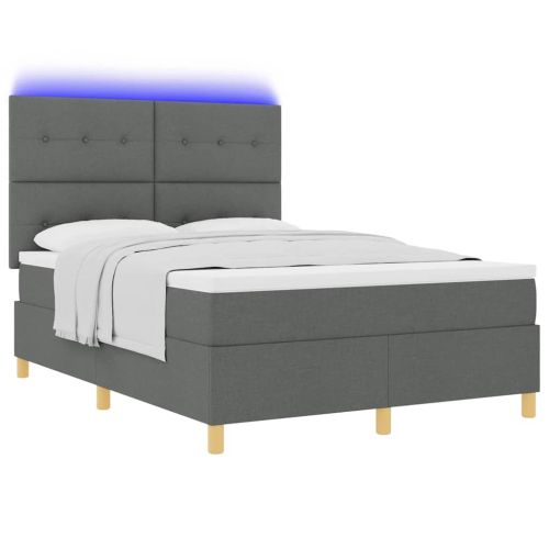 LED кутия за пружини с легло Тъмен сив 160 x 200 cm текстил
