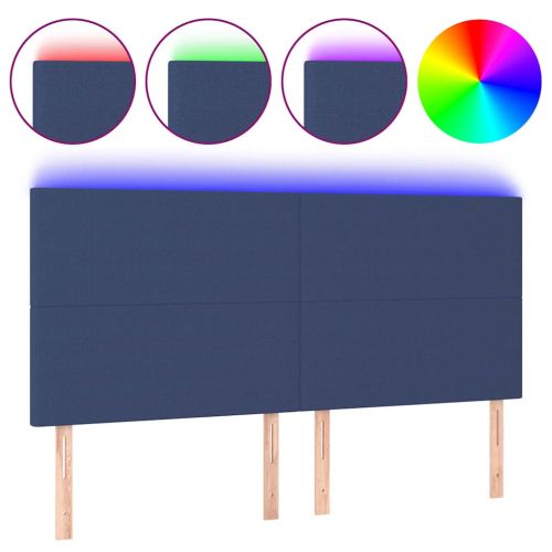 LED горна табла за легло, синя, 160x5x118/128 см, плат