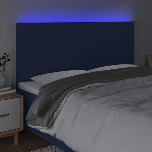 LED горна табла за легло, синя, 160x5x118/128 см, плат