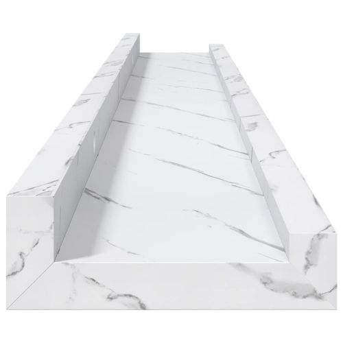 Стенен рафт 2 бр. Бял мрамор 80 x 9 x 3 cm Инженерна дървесина