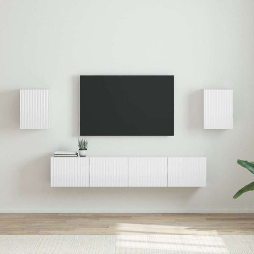 TV стенен шкаф 2 бр. Гланц бяло Инженерна дървесина