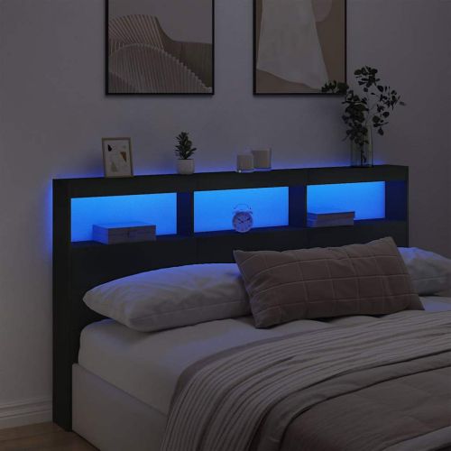 Табла шкаф с LED, черен, 180x17x102 см