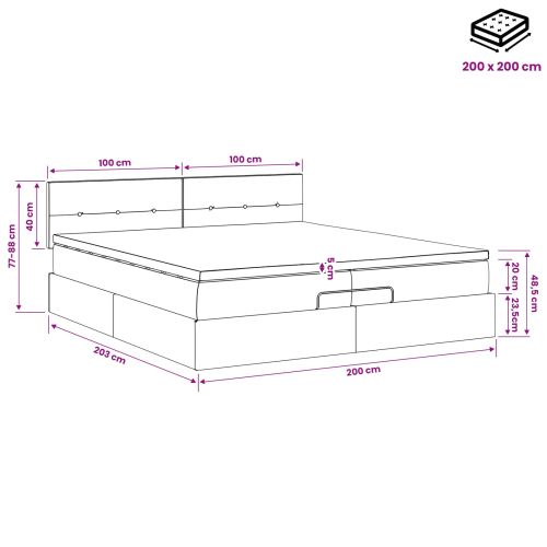 Огледално легло с матрак Тъмен кафяв 200 x 200 cm Текстил