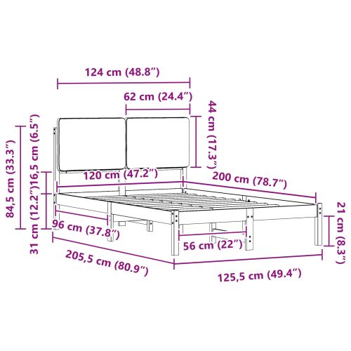 Леглова рамка с тапицирана гръбна част Таупе 120 x 200 cm
