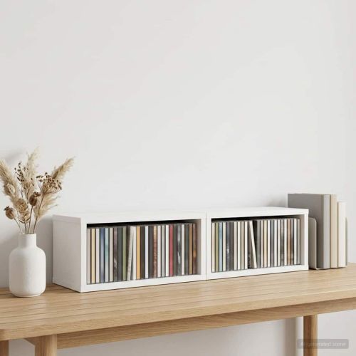 Рафтове за CDs 2 бр. Бяло 40 x 17 x 17 см Инженерна дървесина