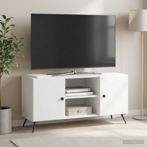 ТВ шкаф Бяло 102 x 34,5 x 50 см Инженерна дървесина