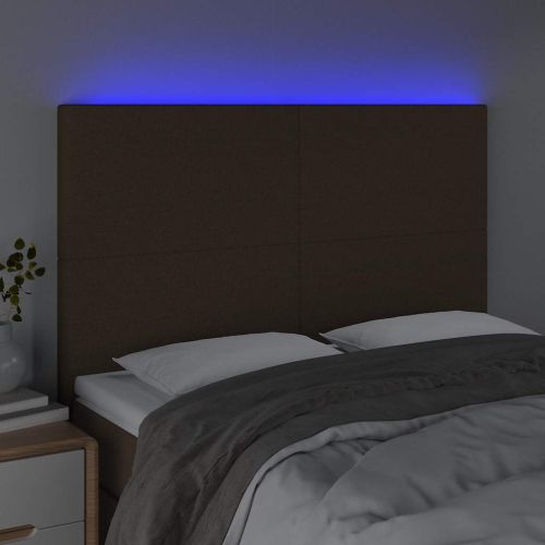 LED горна табла за легло, тъмнокафява,144x5x118/128 см, плат