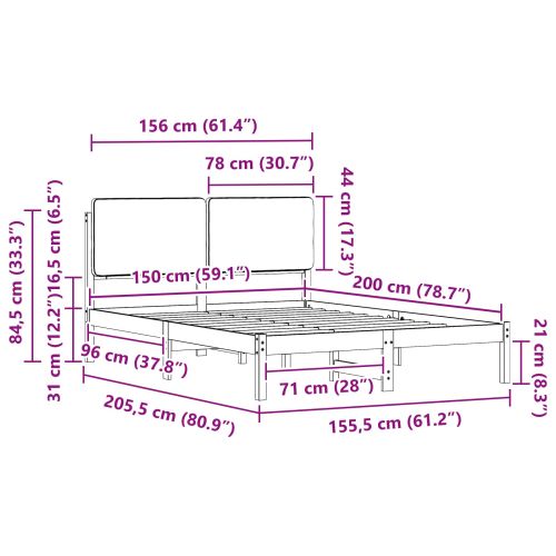 Леглова рамка с тапицирана гръбна част Черно 150 x 200 cm