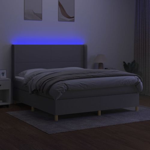 Боксспринг легло с матрак и LED, светлосиво, 160x200 см, плат