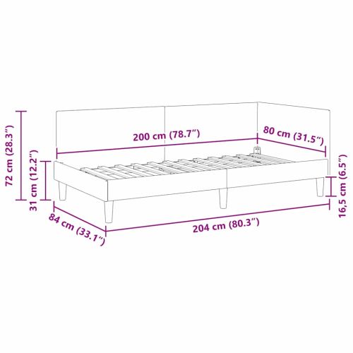 Ъглова рамка за легло Тъмен сив 80 x 200 cm Текстил