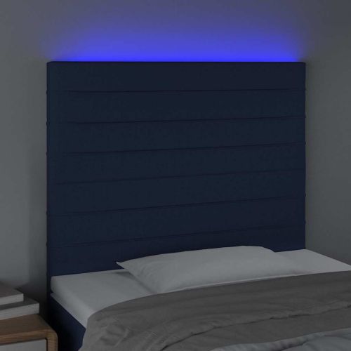 LED горна табла за легло, синя, 90x5x118/128 см, плат