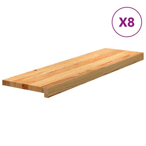 Стълбищни стъпала, 8 бр, светлокафяви, 90x30x2 см, дъб масив