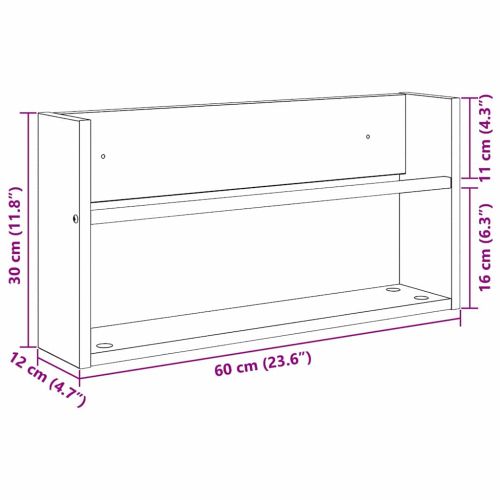 Етажерка за списания с рафт Сив Сонома 60 x 12 x 30 см