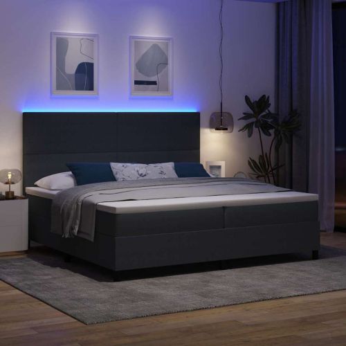 LED кутия за пружини с легло Тъмен сив и бял 200 x 200 cm