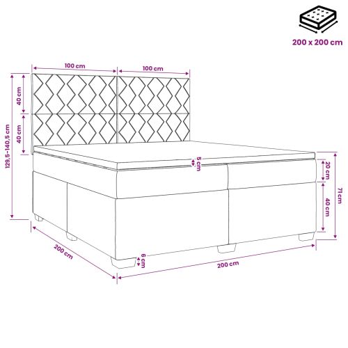 Континентално легло с матрак Светлосиво 200 x 200 cm Текстил
