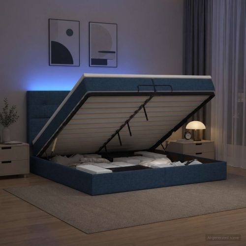 Отоман с матрак и LED с LED ленти Синьо 200 x 200 cm Текстил