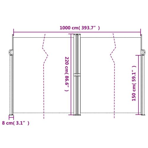 Прибираща се странична тента, антрацит, 220x1000 см