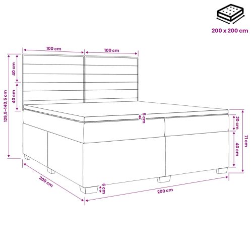 Континентално легло с матрак Тъмносиво 200 x 200 cm Текстил