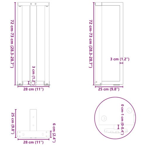 Крака за конзолна маса, Т-образни, 2 бр., черни, 25x28x(72-73) см, стомана