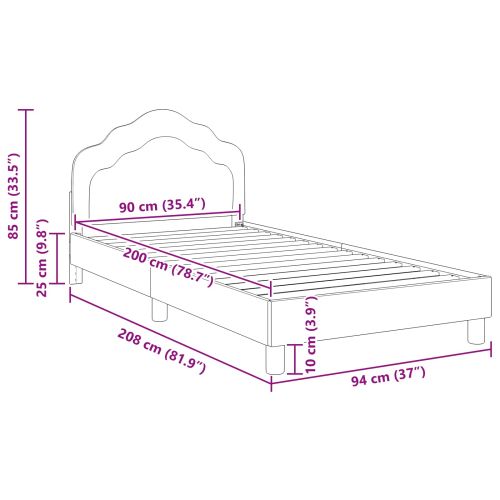 Легло за деца с табла с таблото Светлосиво 90 x 200 cm Кадифе