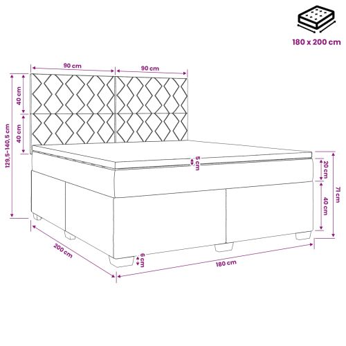 Континентално легло с матрак Черно 180 x 200 cm Текстил