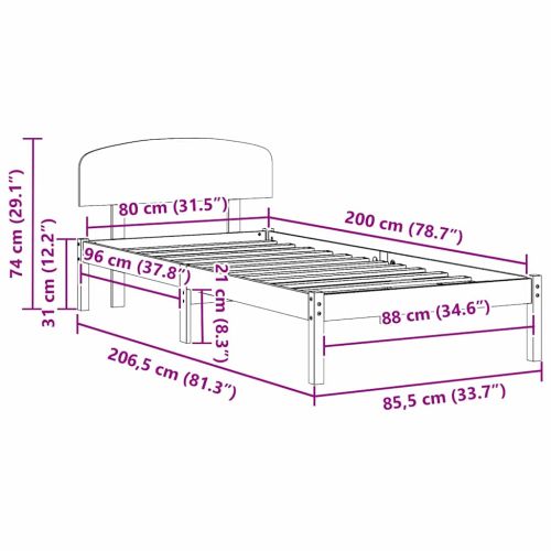 Рамка за легло с таблото Бяло 80 x 200 cm Солидно борово дърво