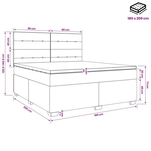 Континентално легло с матрак Черно 180 x 200 cm Текстил
