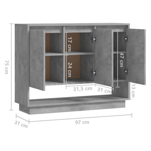 Сайдборд, бетонно сив, 97x31x75 см, инженерно дърво