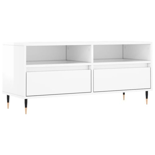 ТВ шкаф бял гланц 100x34,5x44,5 см инженерно дърво