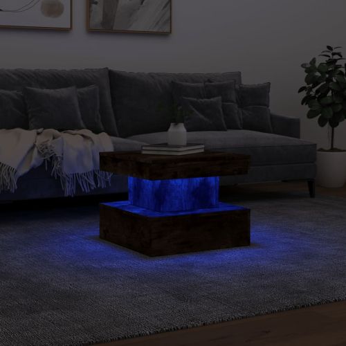 Маса за кафе с LED осветление, опушен дъб, 50x50x40 см