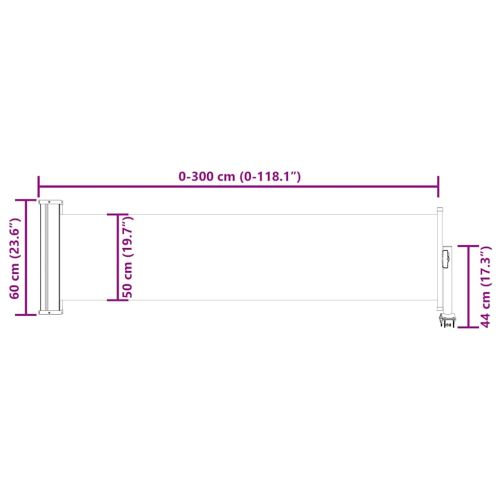 Прибираща се дворна странична тента, 60x300 см, сива